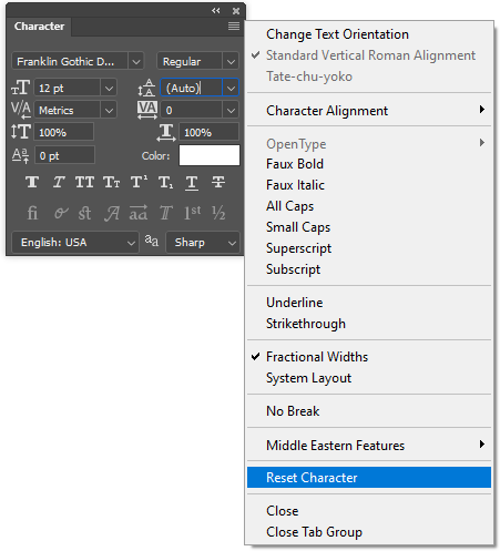 Character panel