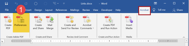 Step 1: Choose PDF Preferences from the PDF Maker/Acrobat ribbon-tab.