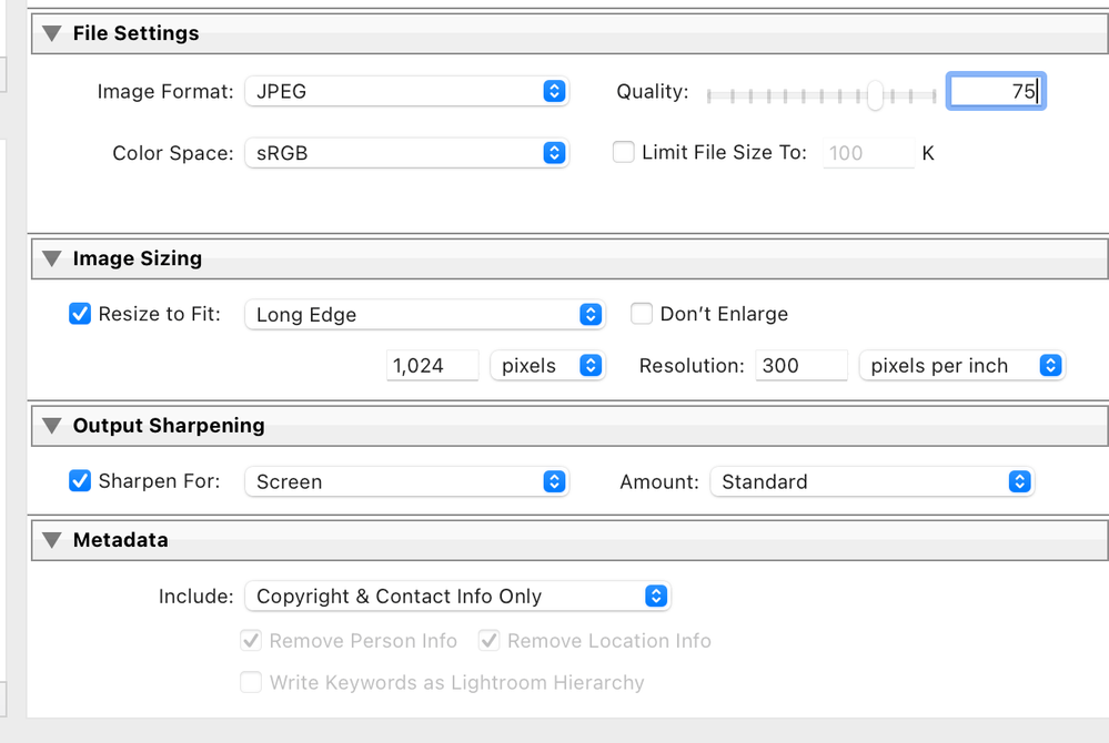 Export settings.