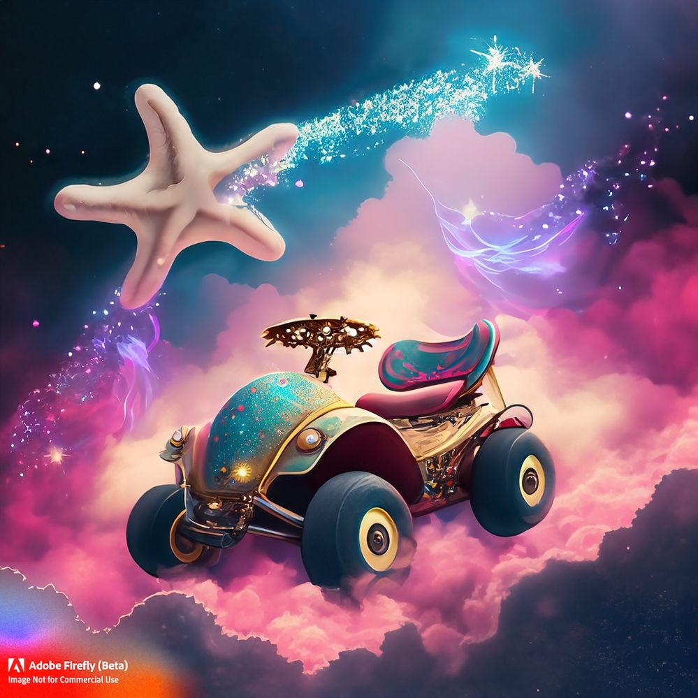Firefly_Gocart+in the clouds along with a starfish, the lights twinkling and the pink and blue clouds hovering like distant nebulae_art,steampunk_35266.jpg