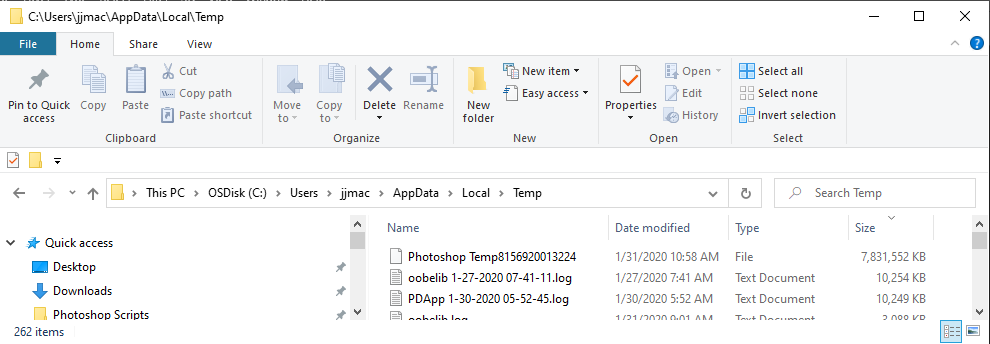 photoshop temp file going bigger
