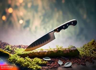 Firefly_a+chefs knife, sitting on the ground filled with moss, Dimly and dreamy lit, light fog_photo,hyper_realistic,bokeh,bioluminescent_40197.jpg