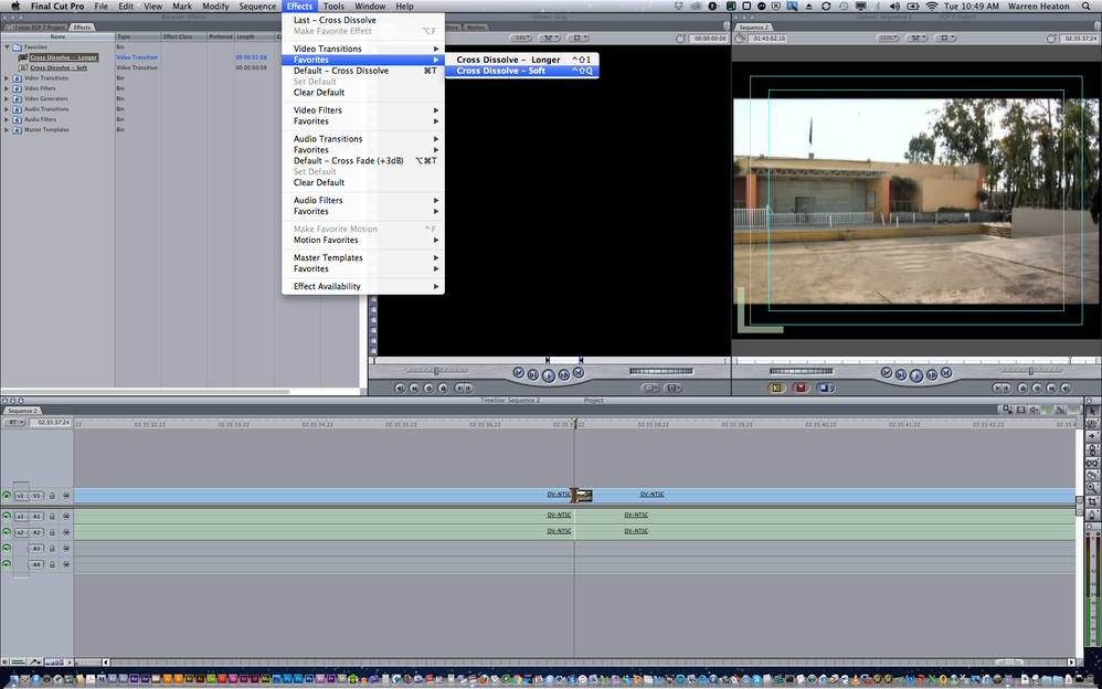 Final Cut Pro 7 > Effects > Favorites > Cross Dissolve - Soft      ⌃⇧Q