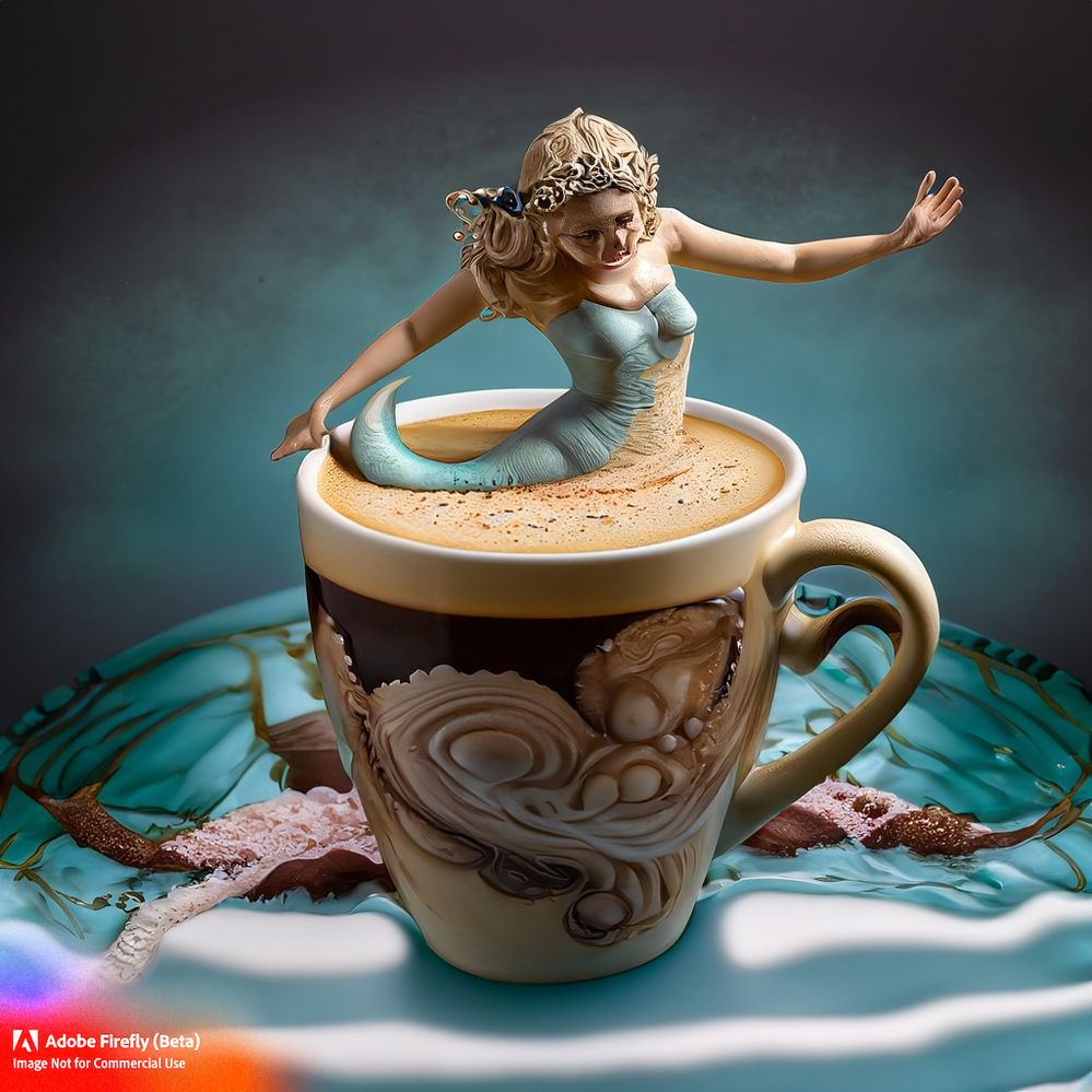 Firefly_realistic+very detailed mermaid in a big coffee cup with other coffee cups that float on a liquid coffee sea_photo,studio_light_11506.jpg