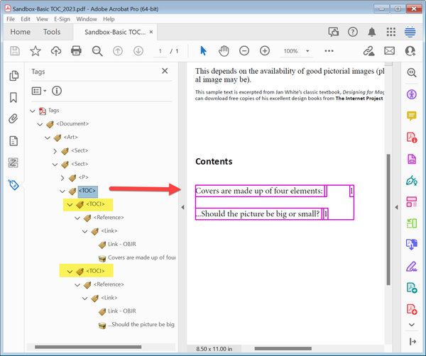 PDF Tag Tree for TOC / TOCI.