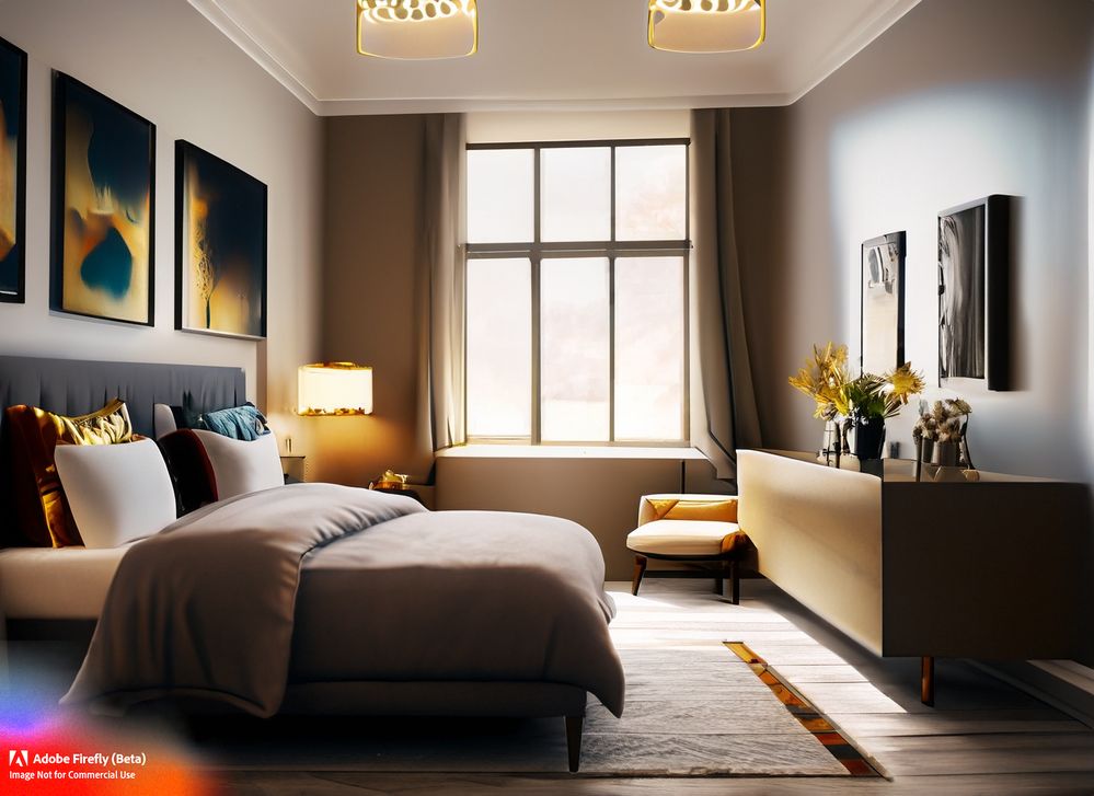 Firefly_beautiful+interior design master bedroom with modern furniture, modern paintings decorating the walls_golden_hour,warm_colors_69688.jpg