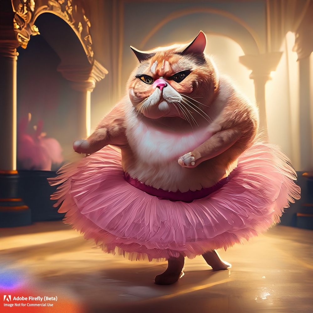 Firefly_Funny+fat cat in pink tutu majestically dancing in a ballroom art digital wide angle golden hour warm colors concept art fantasy beautiful_art_54442.jpg