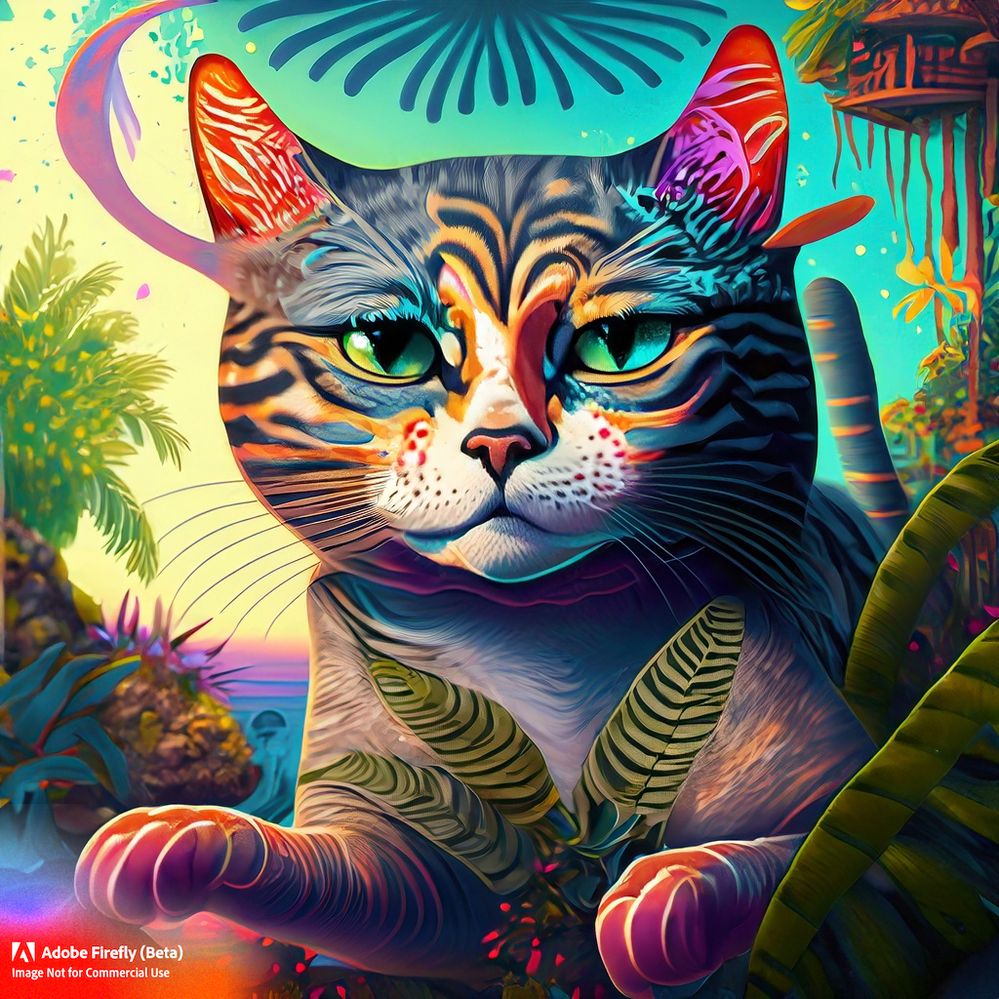 Firefly_Cat+in hypnosis in a tropical paradise_art,vibrant_colors_85083.jpg