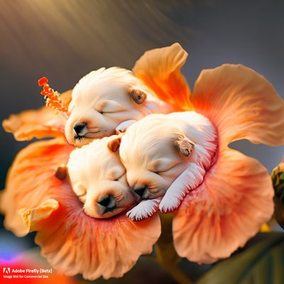 Firefly_orange+hibiscus with white puppies sleeping in it_art,backlighting,macrophotography_66441.jpg