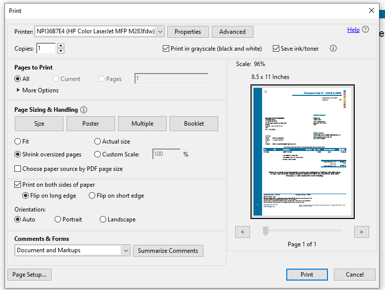 Acrobat will not print to grayscale - Adobe Community - 13718289