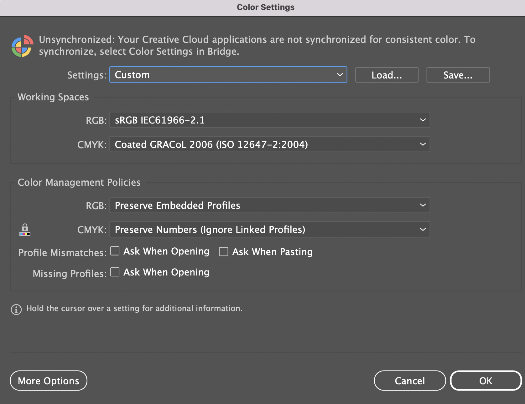 How to get color setting color management policies... Adobe Support