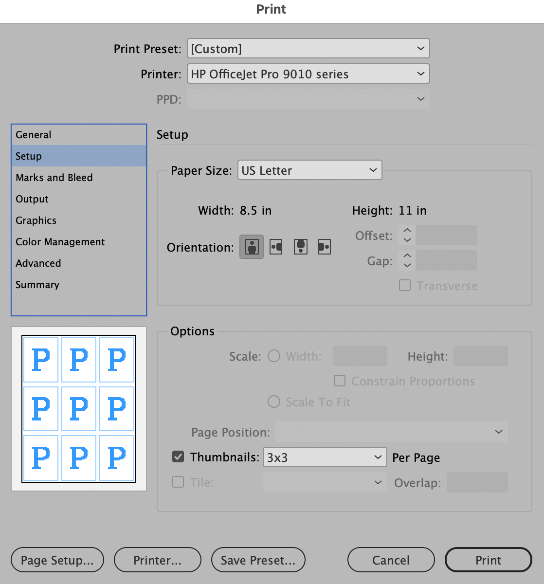 Printing with extra bar when printing thumbnails - Adobe Support