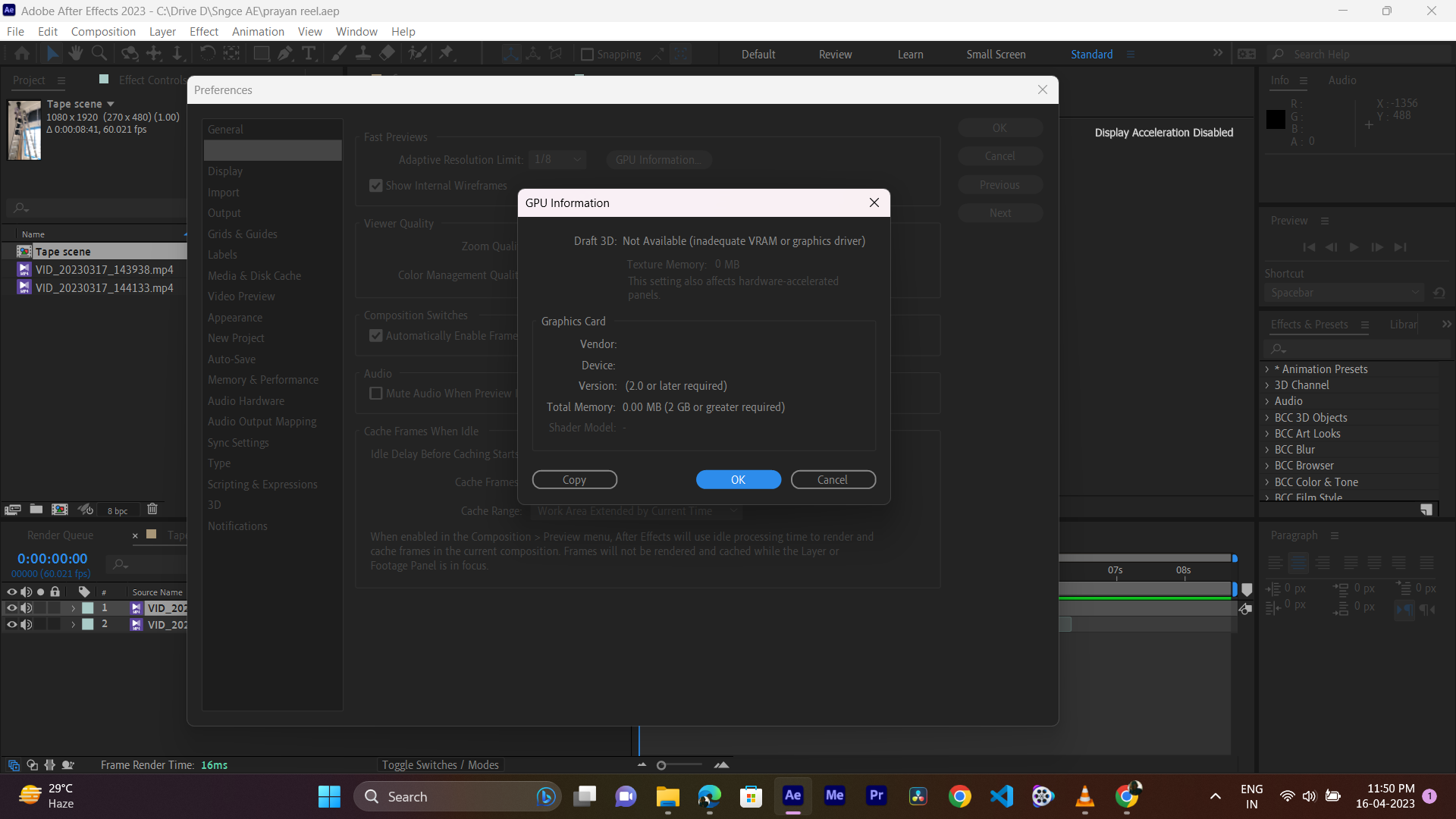 FAQ How to fix "Display Acceleration Disabled" in... Adobe Community