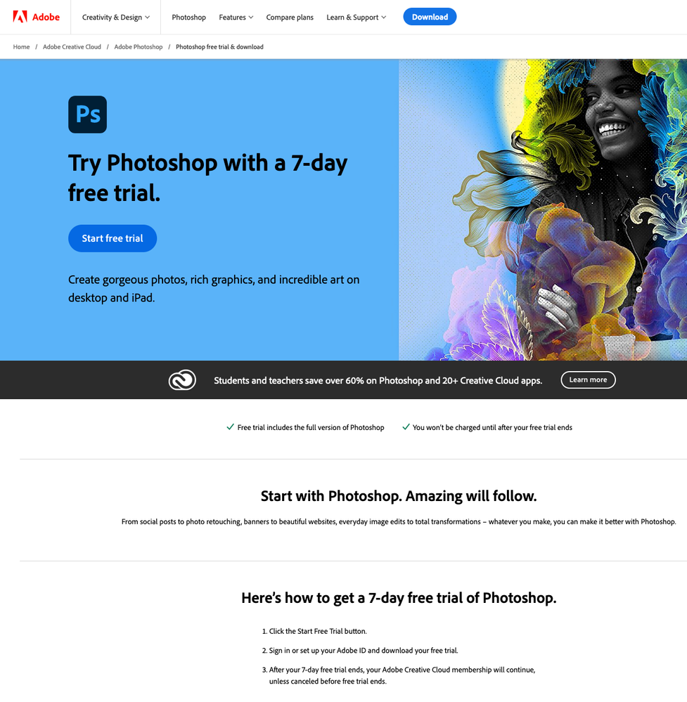 adobe sea products photoshop free trial download