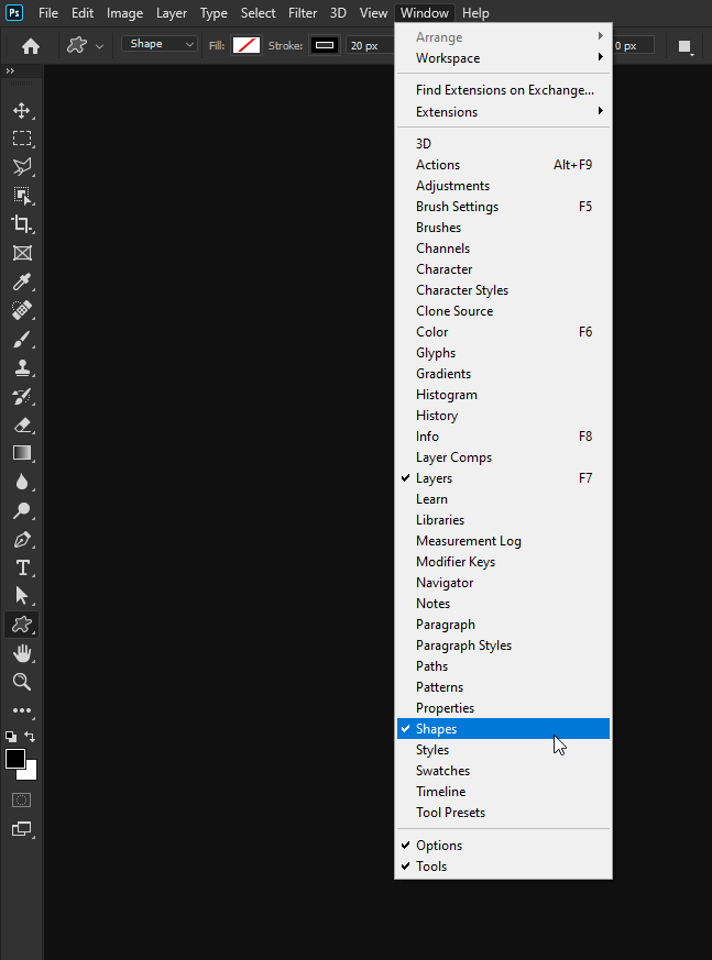in photoshop 2020 missing