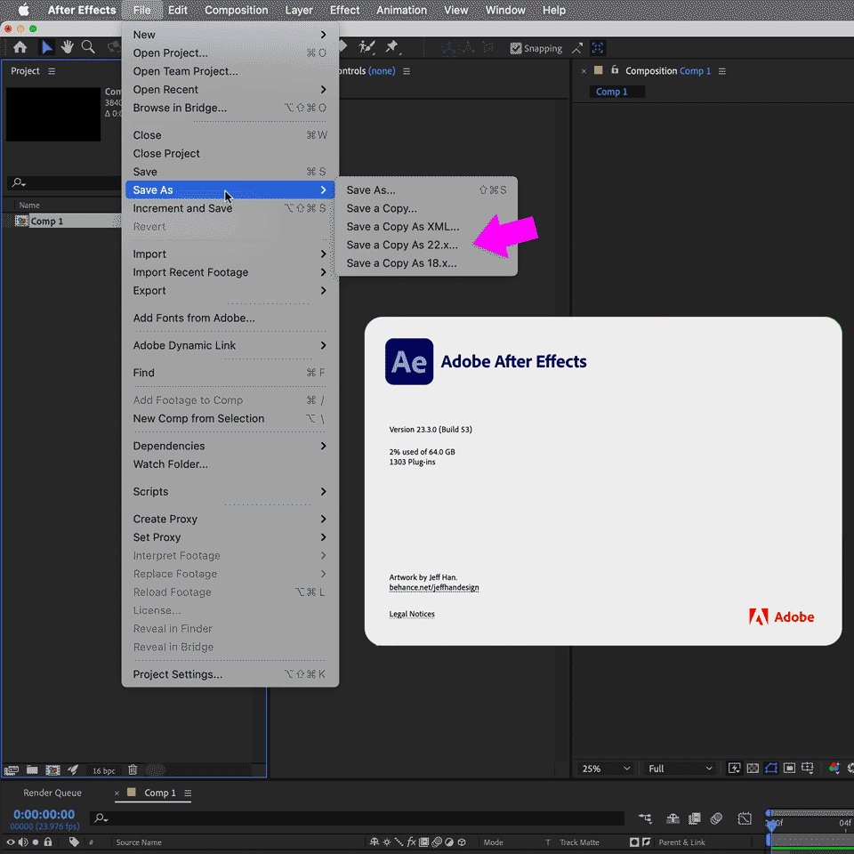 Save a Copy in After Effects 2023 and After Effects CS5.5