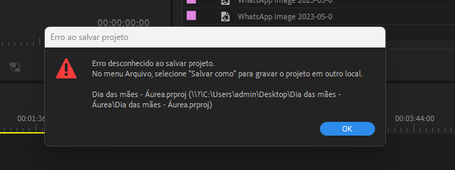 Unknown Error Saving Project - Adobe Community - 13783874