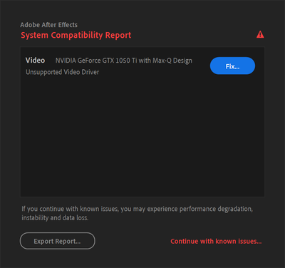 System compatibility report Unsupported Video Dri Adobe