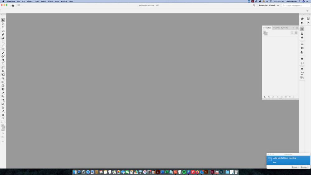 Adobe Illustrator with what appears to be an empty document blocking view of the desktop