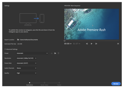 Export video to Instagram