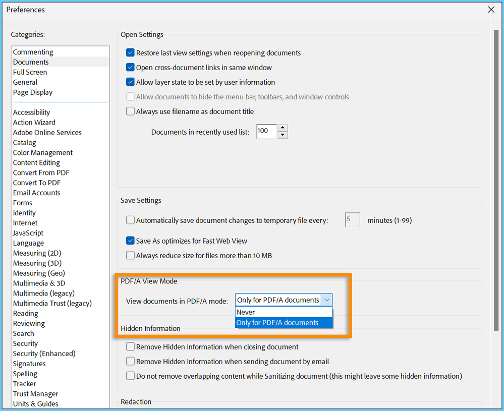 PDF/A Preferences