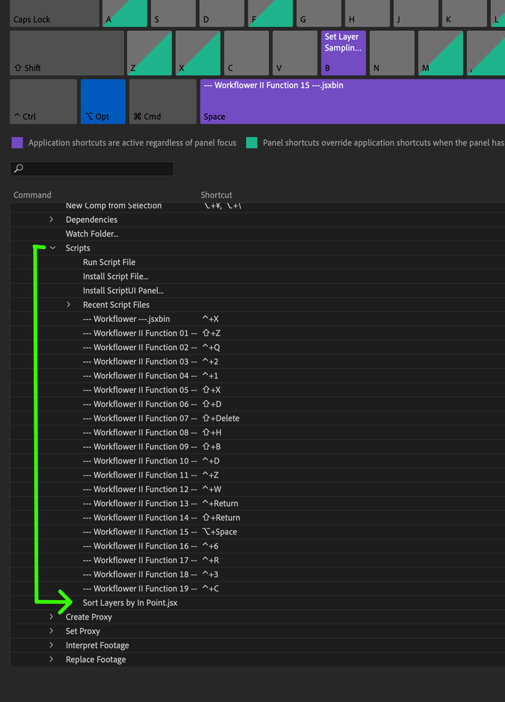 not all scripts listed in shortcut editor