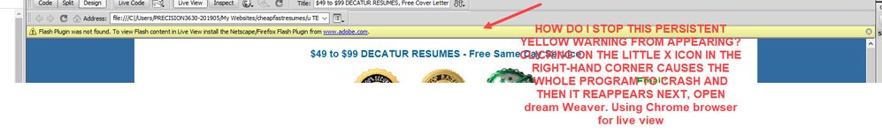 dreamweaver flash yellow plugin warning.jpg