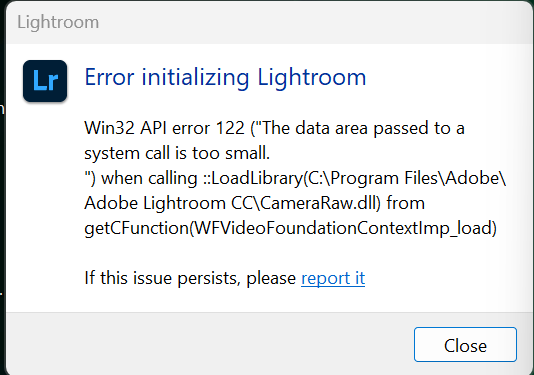 Win32 api error 193 lightroom как исправить