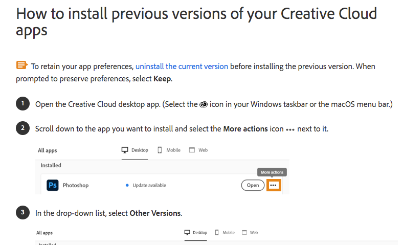Install previous version of Photshop (2020 or 2019 - Adobe 