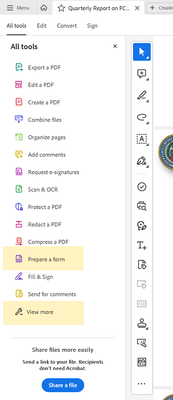 The forms panel in New Acrobat 2023