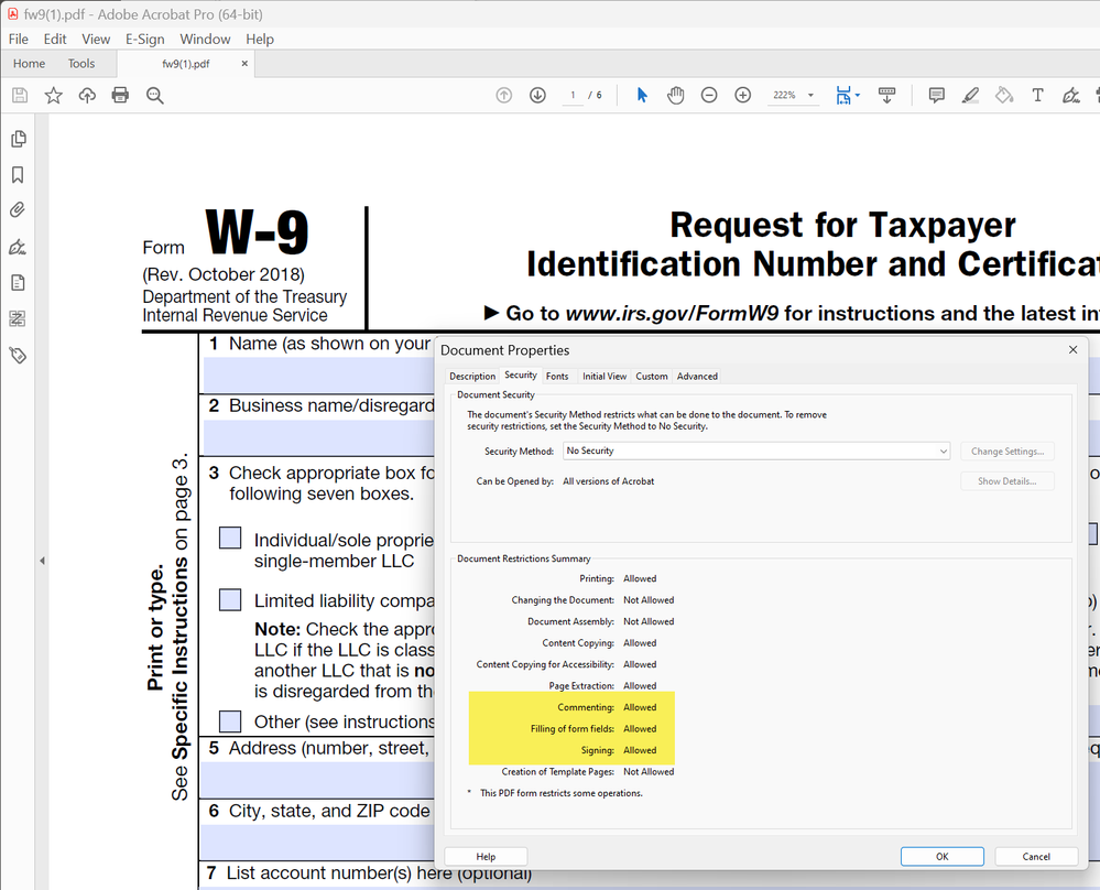 IRS form W-9.