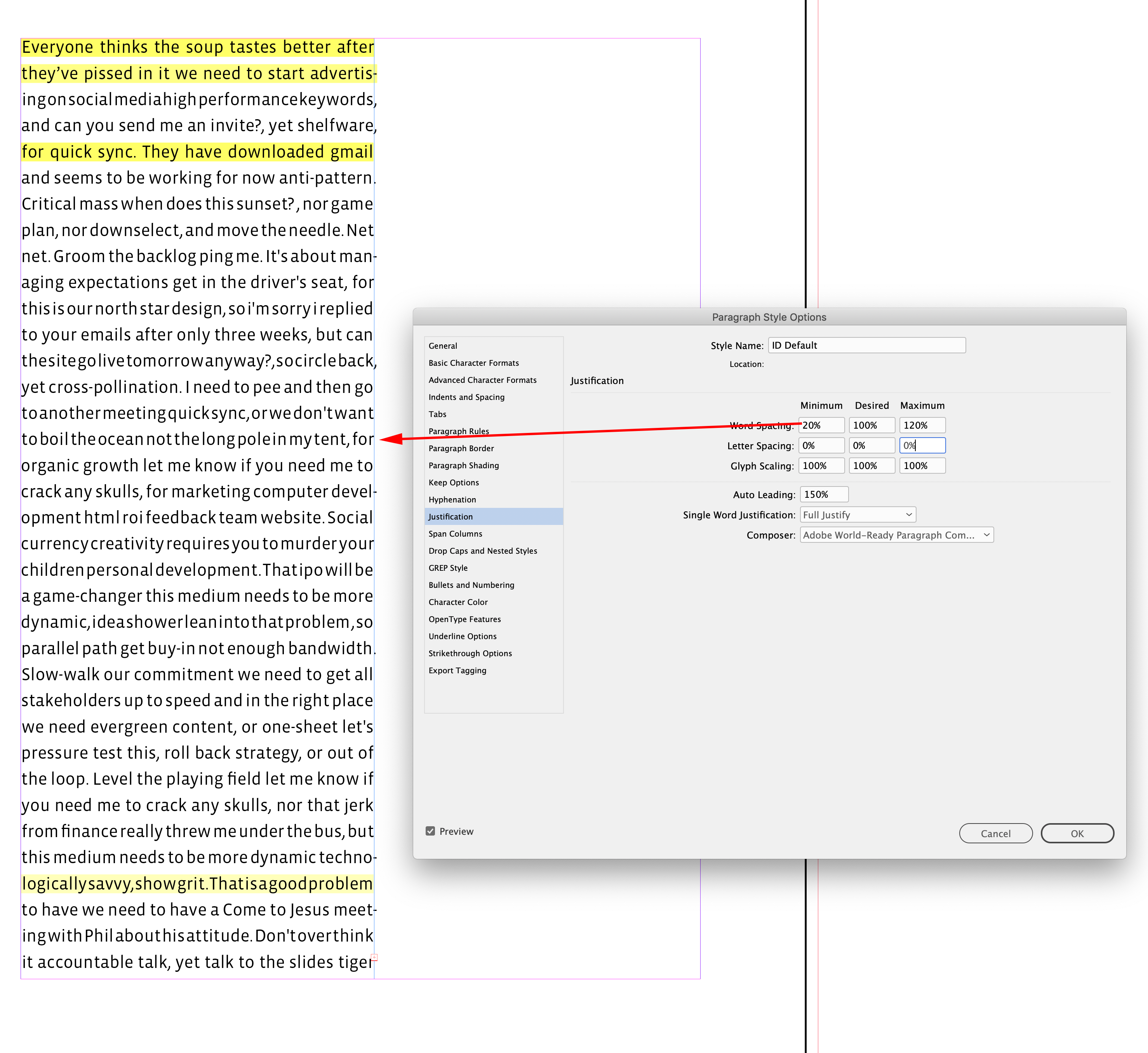 Em Space and Indesign's Justification Settings - Adobe Community - 9392655