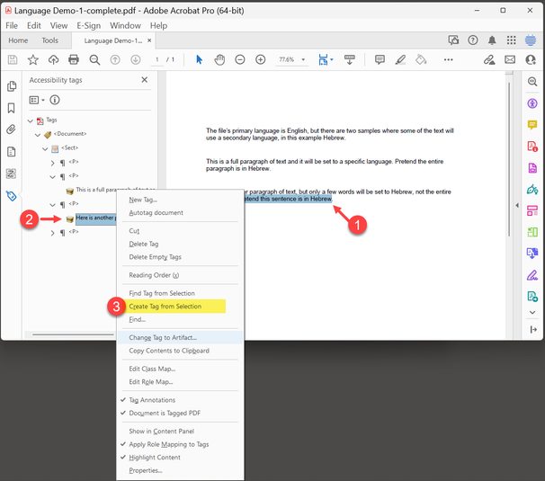 Create a <Span> tag for the secondary language.