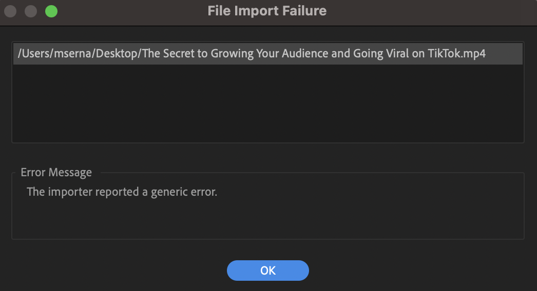 Importer Generic Error - Adobe Community - 13922553