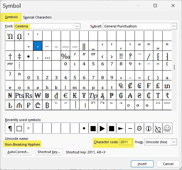 Insert Unicode Glyph