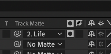 After Effects 23.5, Track Matte of Layer 1 set to use the Alpha of Layer 2.