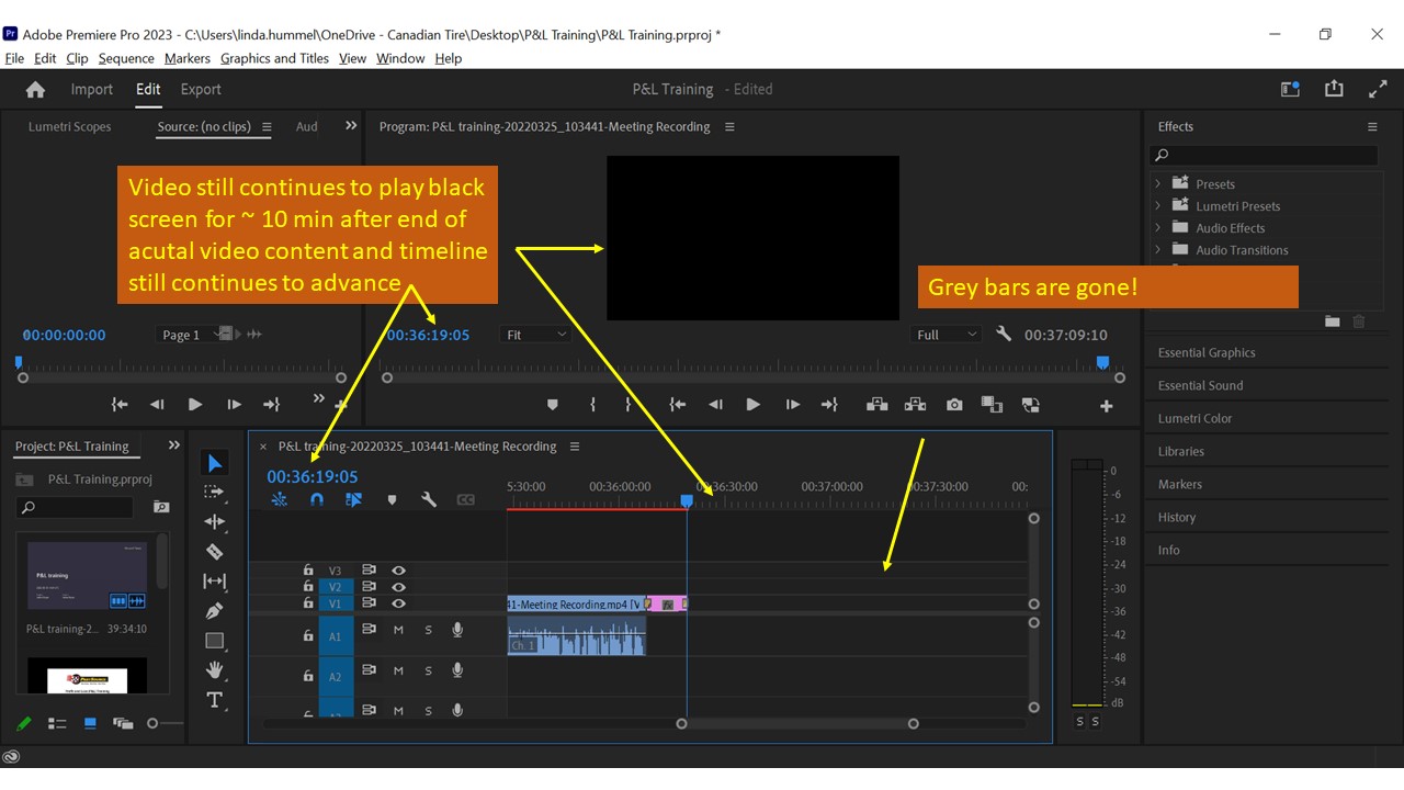 Video continues to play black screen after actual Adobe Community 13950285