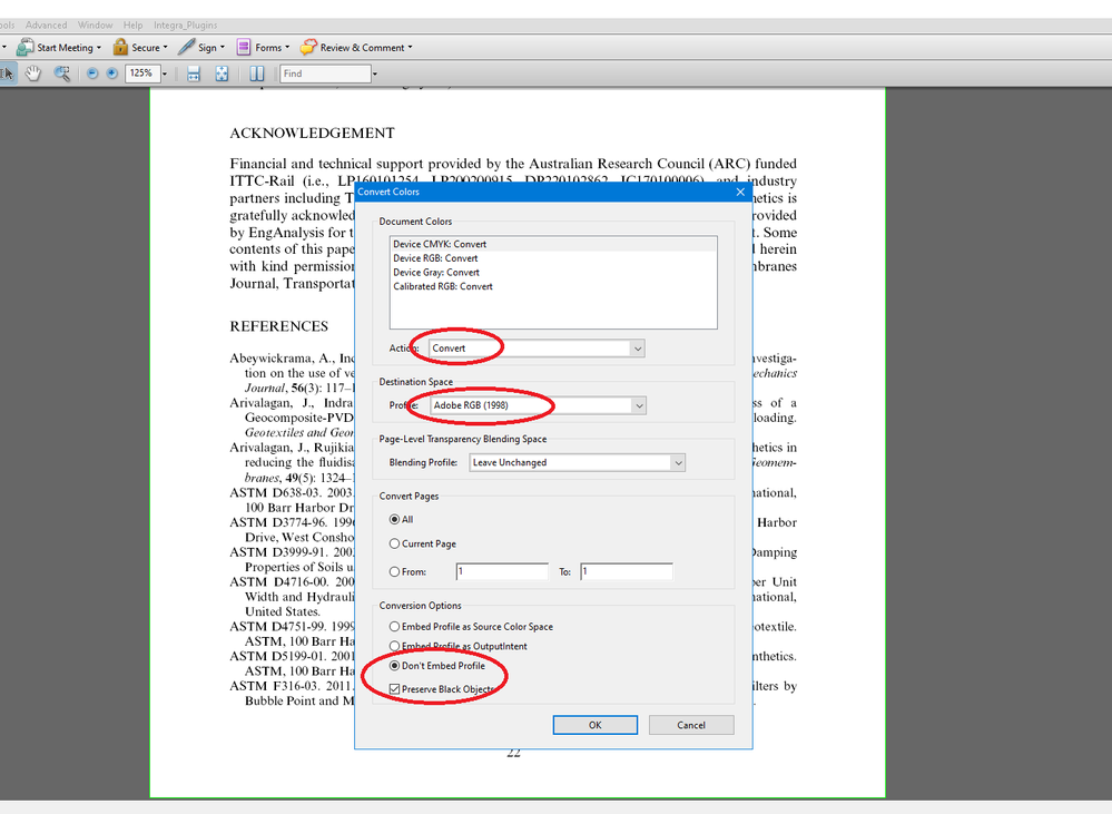 Acrobat color conversion settings