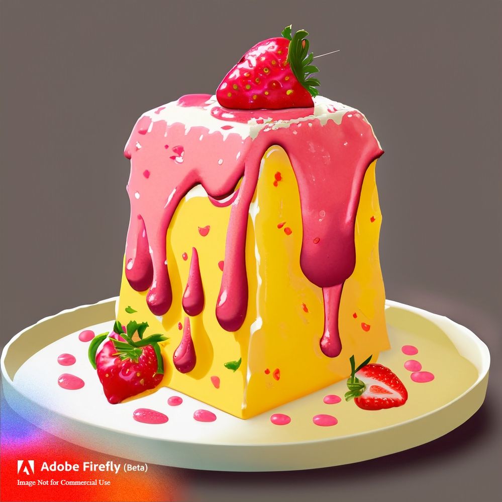 Firefly A cube-shaped yellow cake with pink strawberry frosting with wavy drizzles with fresh strawberry (3).jpg