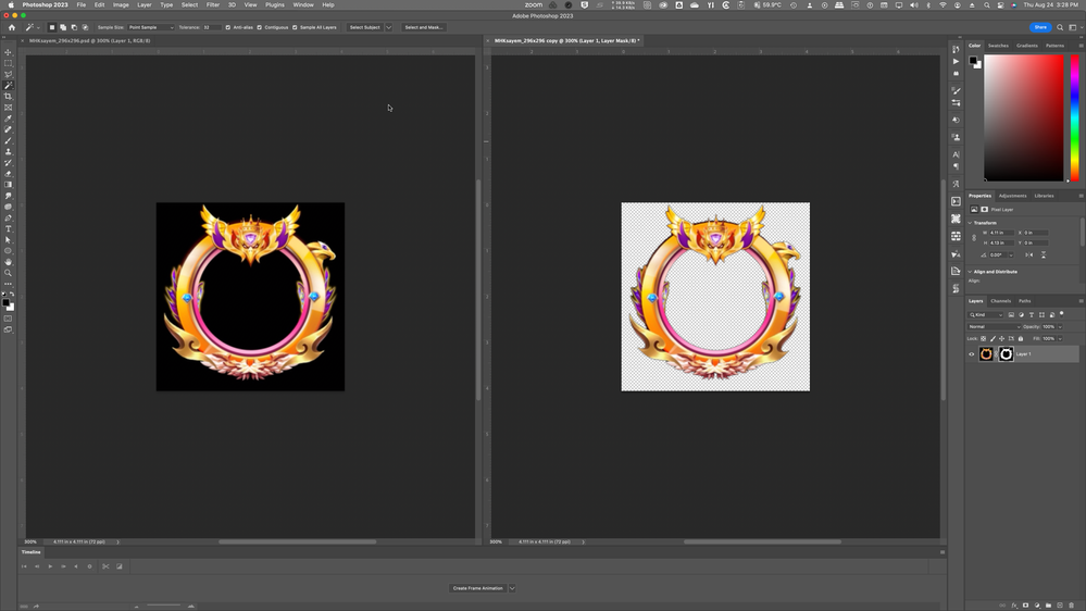 Magic Want used in Photoshop to select the background then a Layer Mask applied to hide it.
