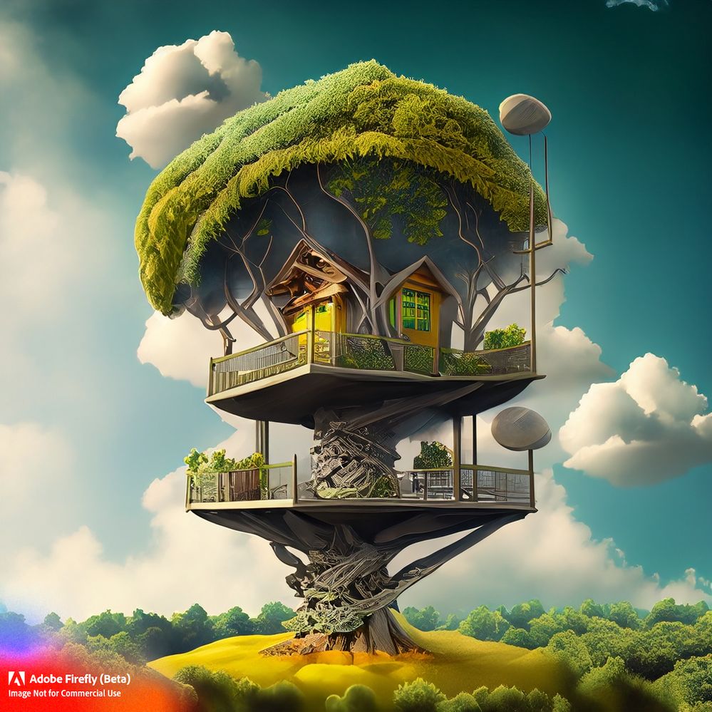 Firefly a treehouse set in the clouds on a summer day surreal with the color green yellow and sil (2).jpg