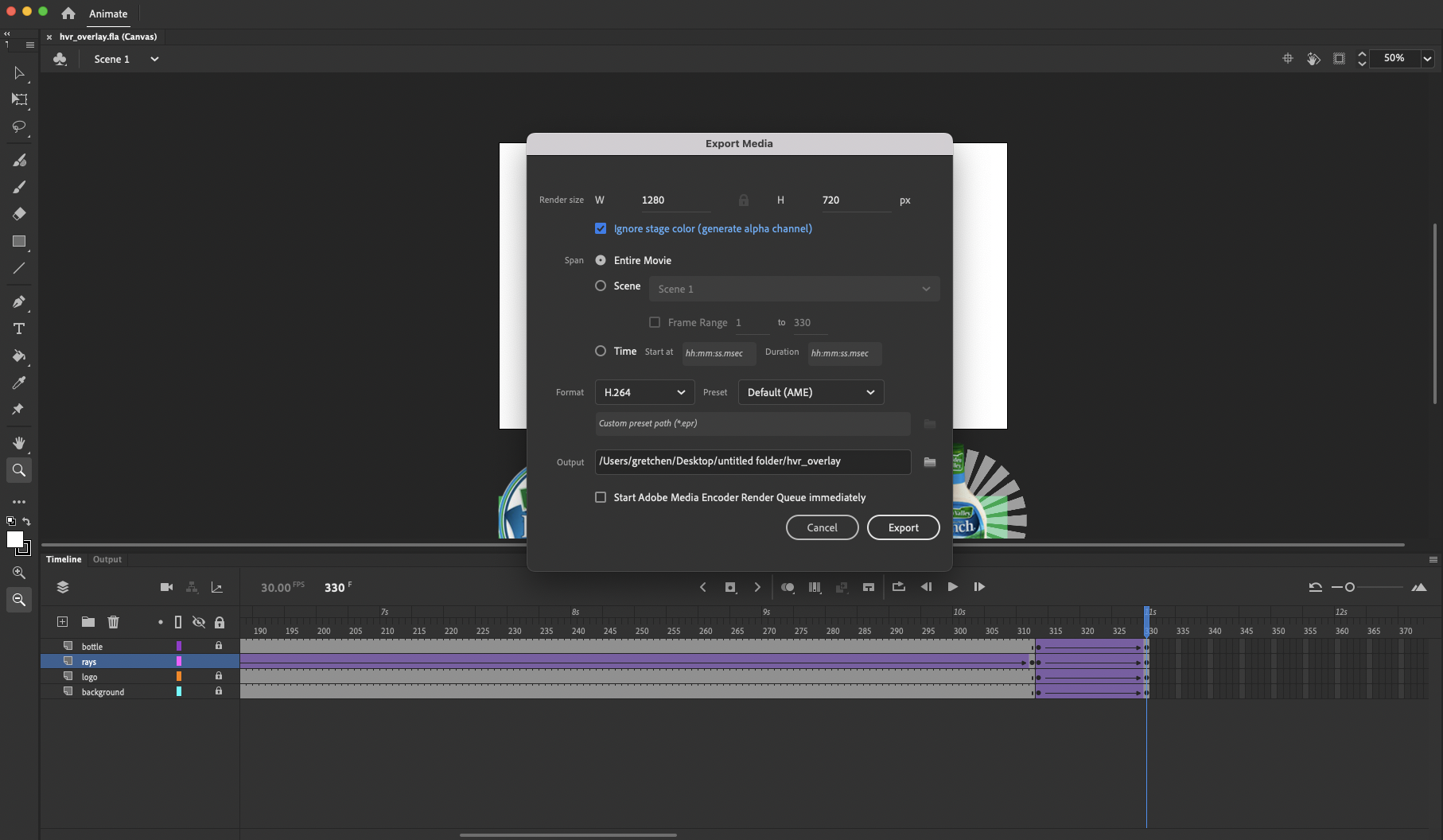 adobe animate not exporting full video