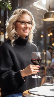 black jumper, glass wine blonde hair .jpg