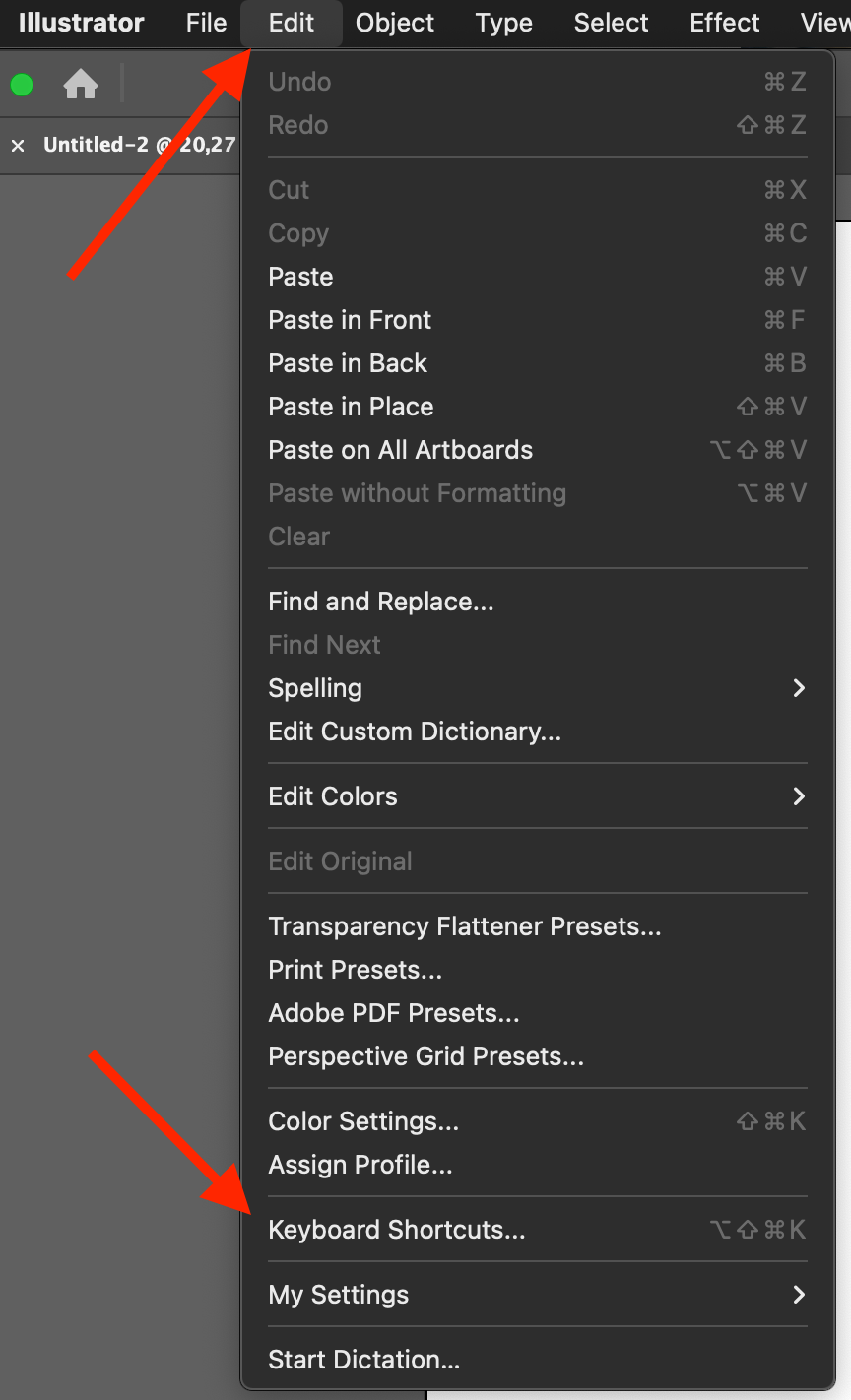 Mac Move the "Keyboard Shortcuts" menu item to th... Adobe Community