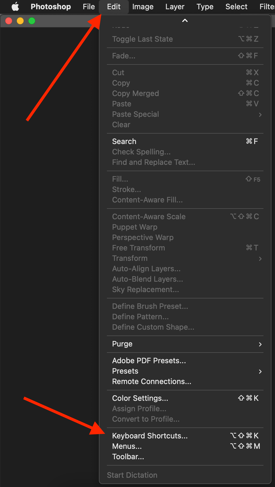 Mac Move the "Keyboard Shortcuts" menu item to th... Adobe Community