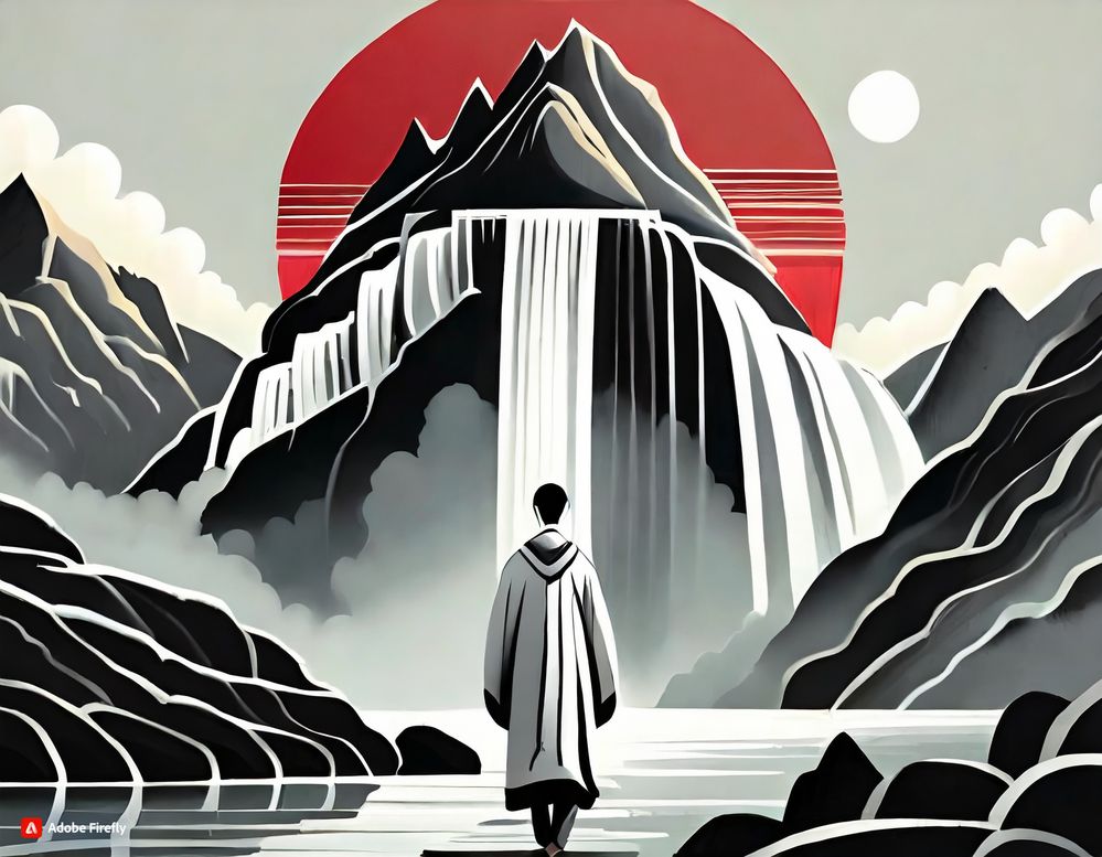 Firefly 白衣男子， 高阁，高山，瀑布， 太阳_和_月亮， 红， 黑， 白 33243.jpg