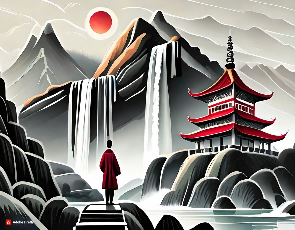 Firefly 白衣男子， 高阁，高山，瀑布， 太阳_和_月亮， 红， 黑， 白 87919.jpg
