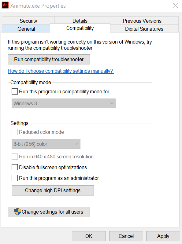 Solved How To Disable High Dpi Scaling In Animate Adobe Support Community 9976467 5606