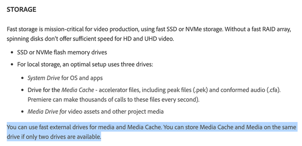 Re: where to store disk cache / database when work - Adobe 