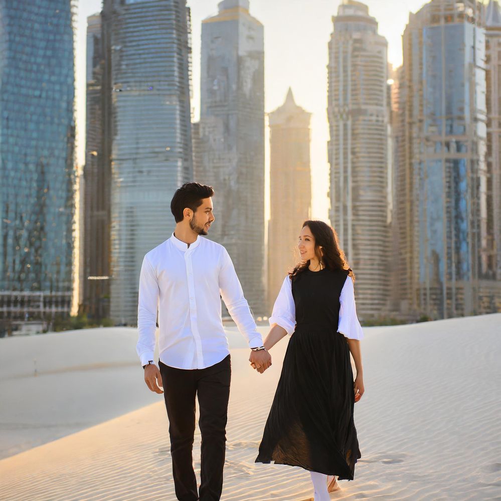 Firefly two young people in Dubai walking and holding hands, one woman, one man 76623.jpg